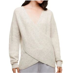 BABATON Bandini Wrap Sweater Small Oatmeal Crossover Knit EUC